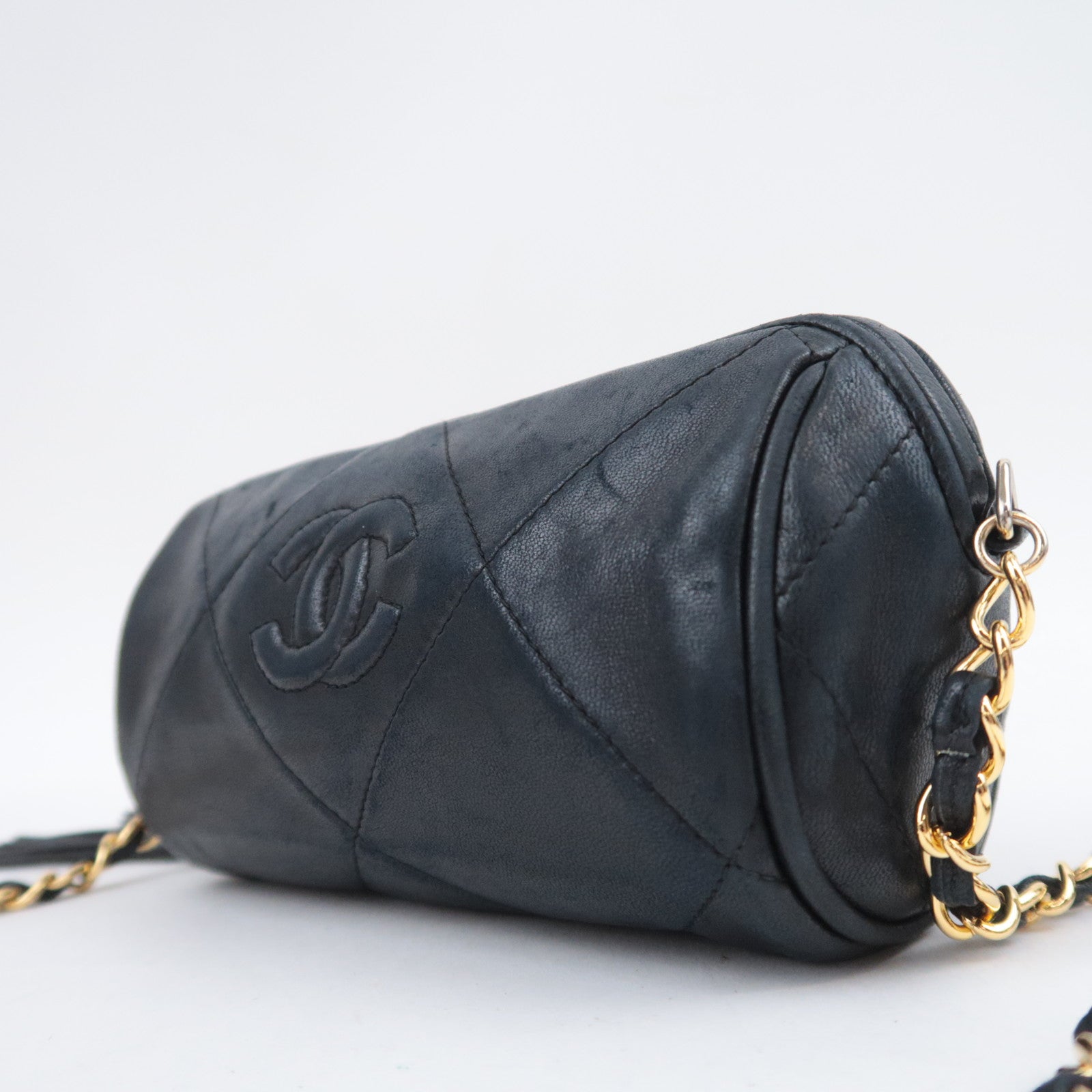 CHANEL Coco Mark Matelasse Tassel Chain Shoulder Bag Lambskin Black Gold HDW