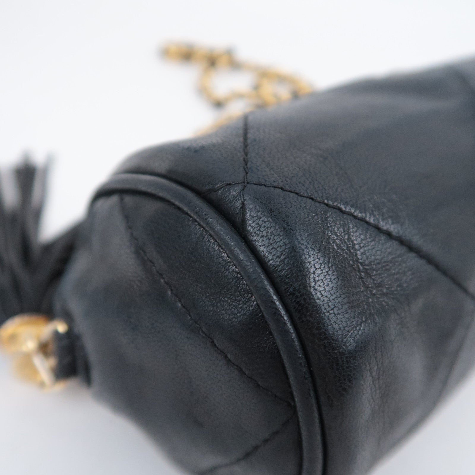 CHANEL Coco Mark Matelasse Tassel Chain Shoulder Bag Lambskin Black Gold HDW