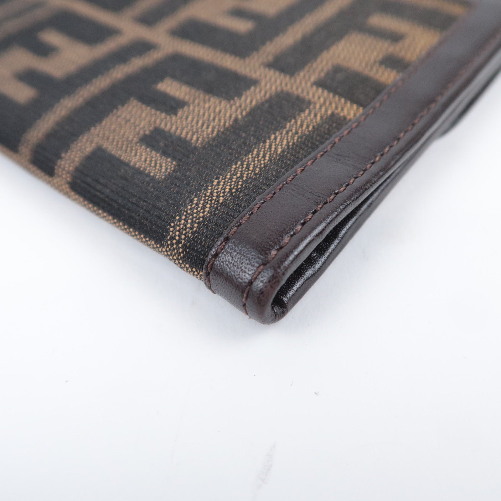 FENDI Zucca Canvas Leather Long Wallet Brown Black 01339
