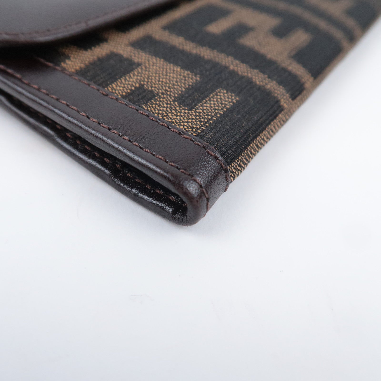 FENDI Zucca Canvas Leather Long Wallet Brown Black 01339