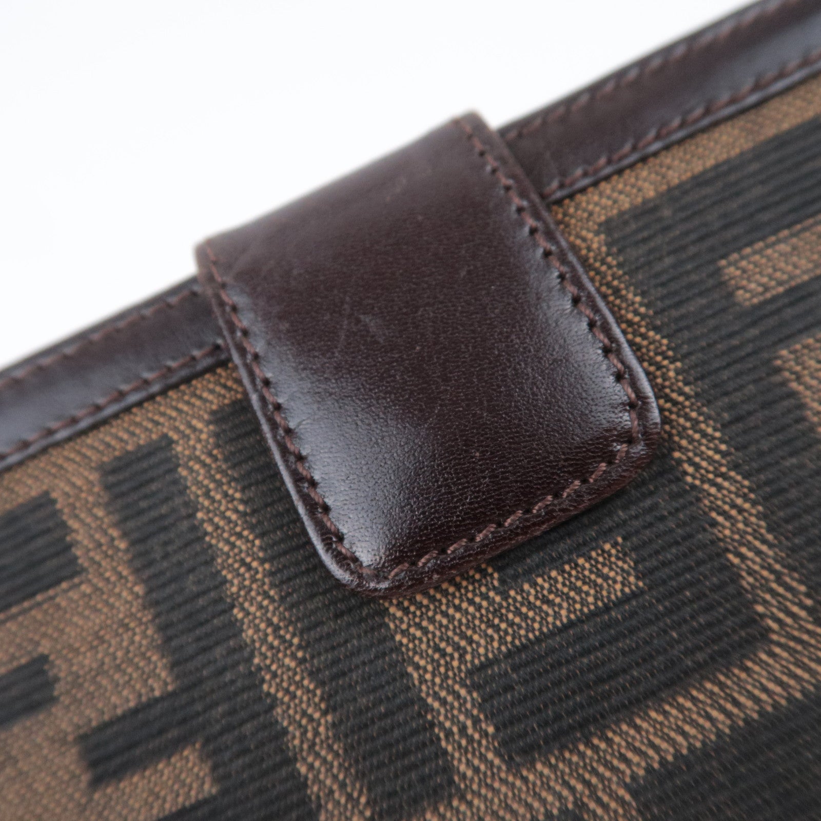 FENDI Zucca Canvas Leather Long Wallet Brown Black 01339