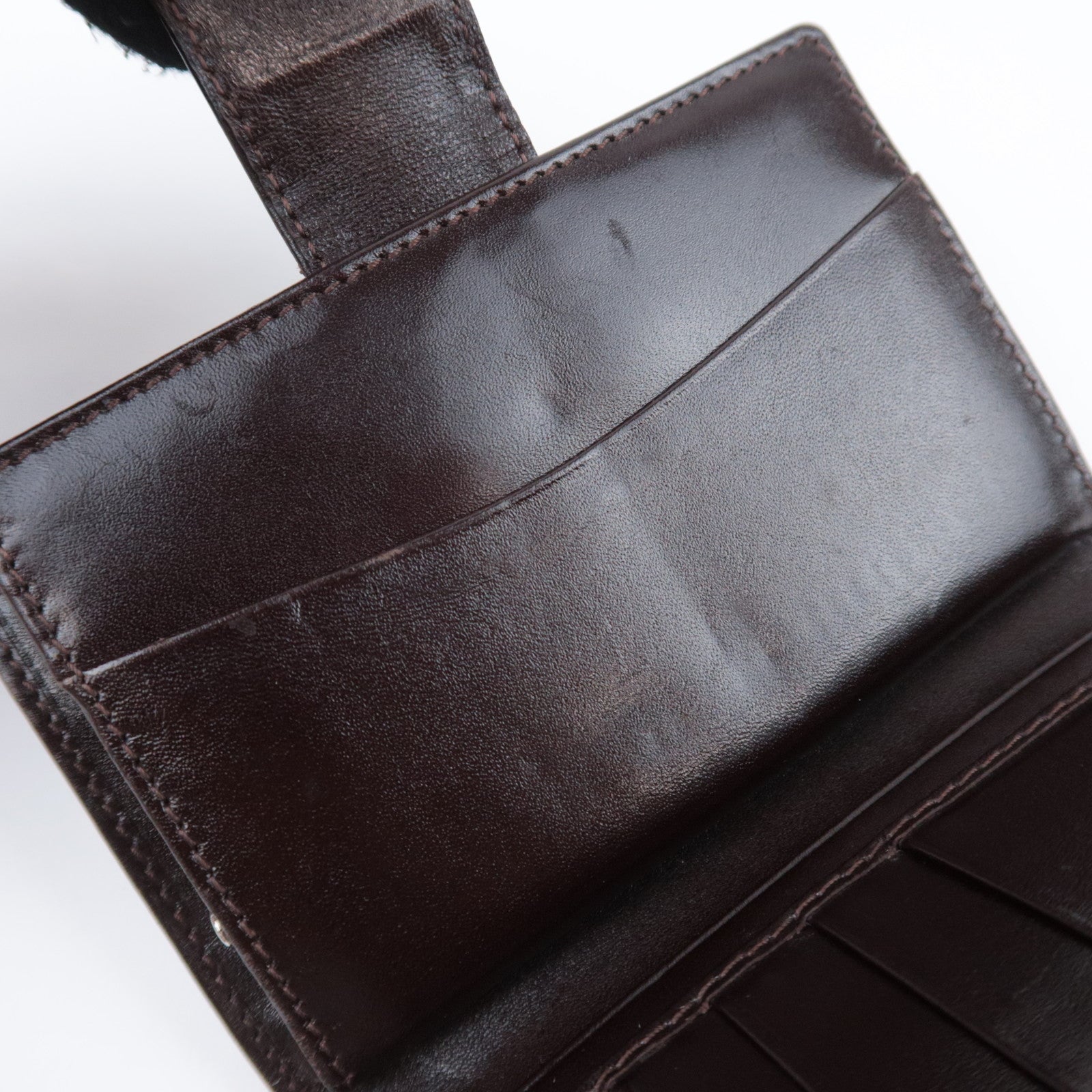 FENDI Zucca Canvas Leather Kiss Lock Wallet Brown Black 01692