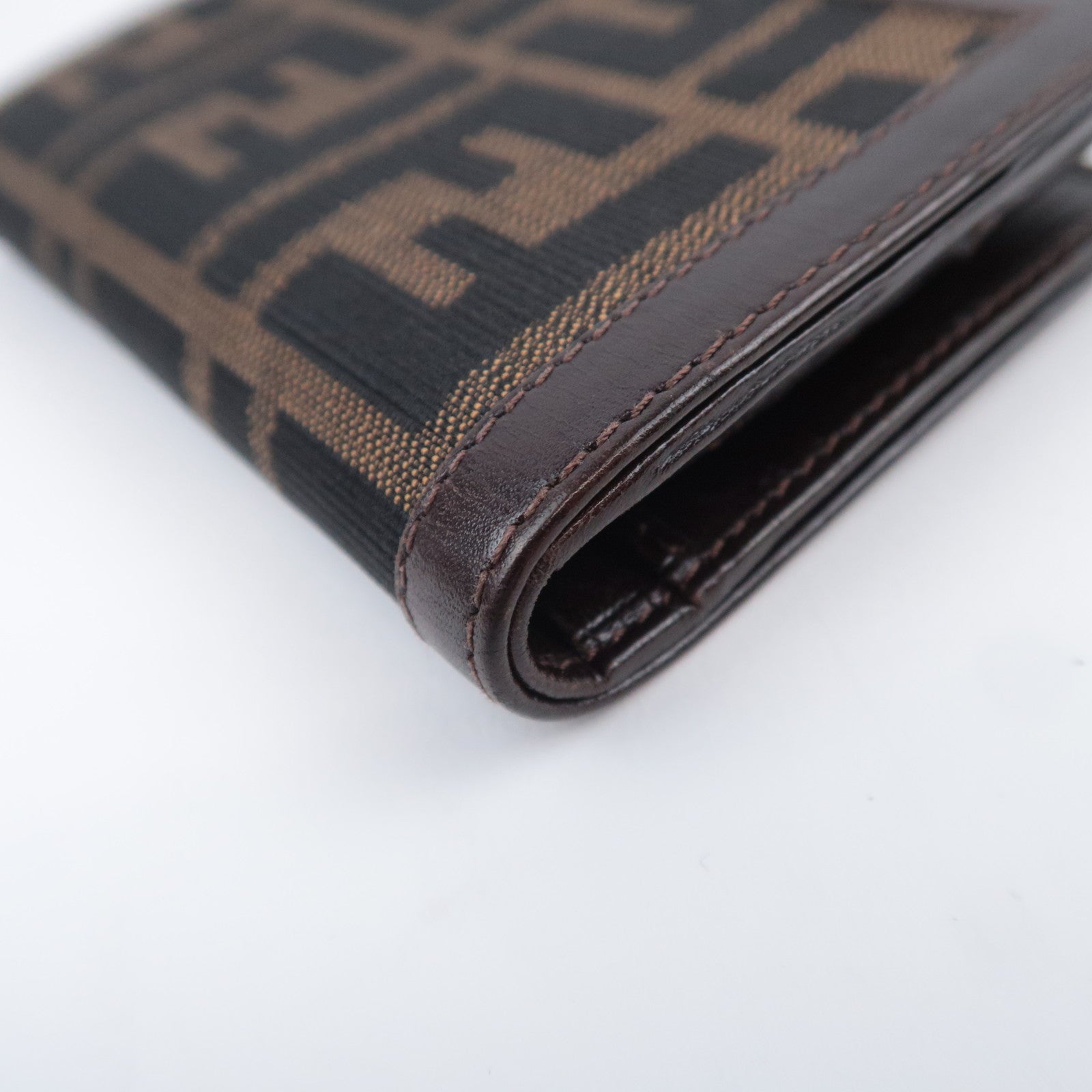 FENDI Zucca Canvas Leather Kiss Lock Wallet Brown Black 01692