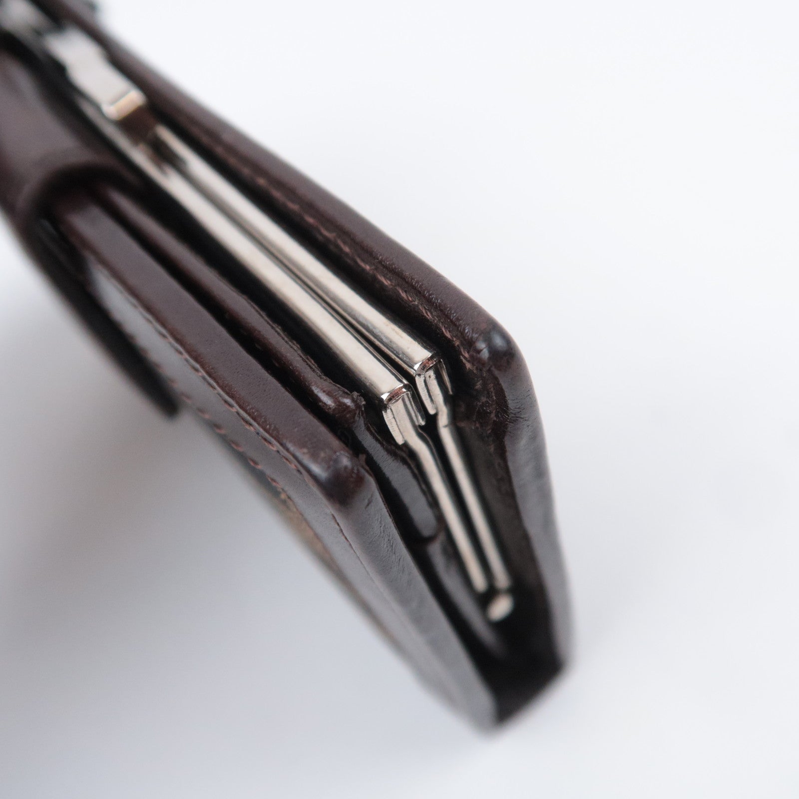 FENDI Zucca Canvas Leather Kiss Lock Wallet Brown Black 01692