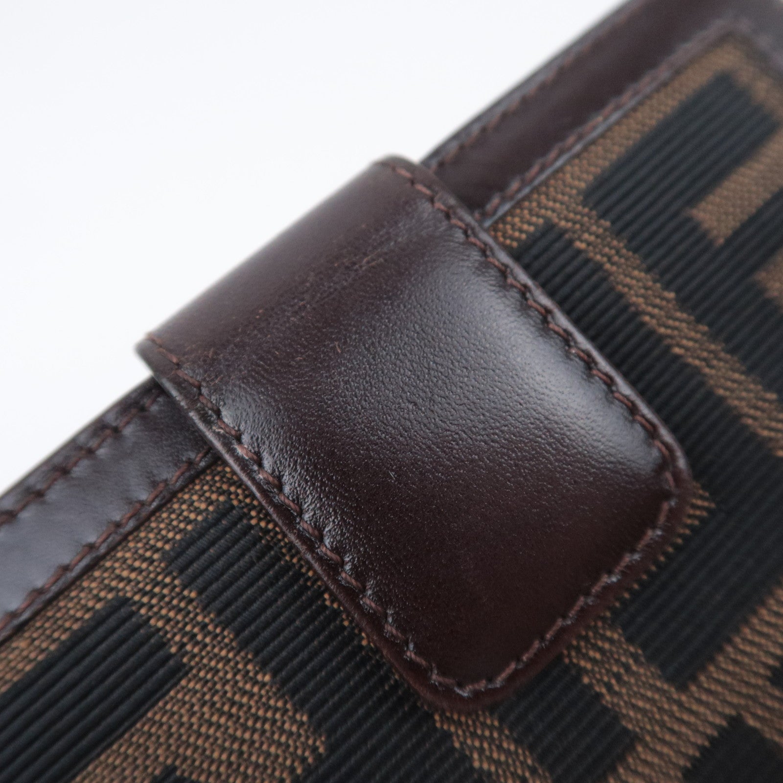 FENDI Zucca Canvas Leather Kiss Lock Wallet Brown Black 01692