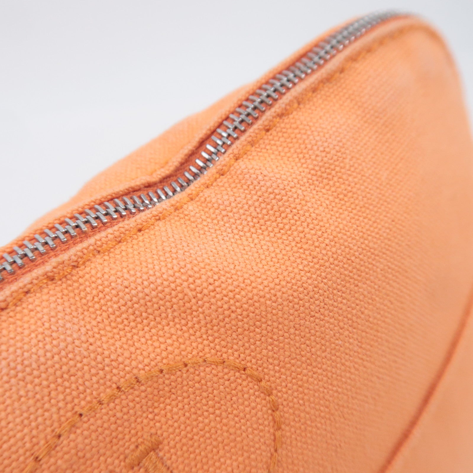 HERMES Bolide Pouch MM (25) Canvas Leather Cosmetic Pouch Orange