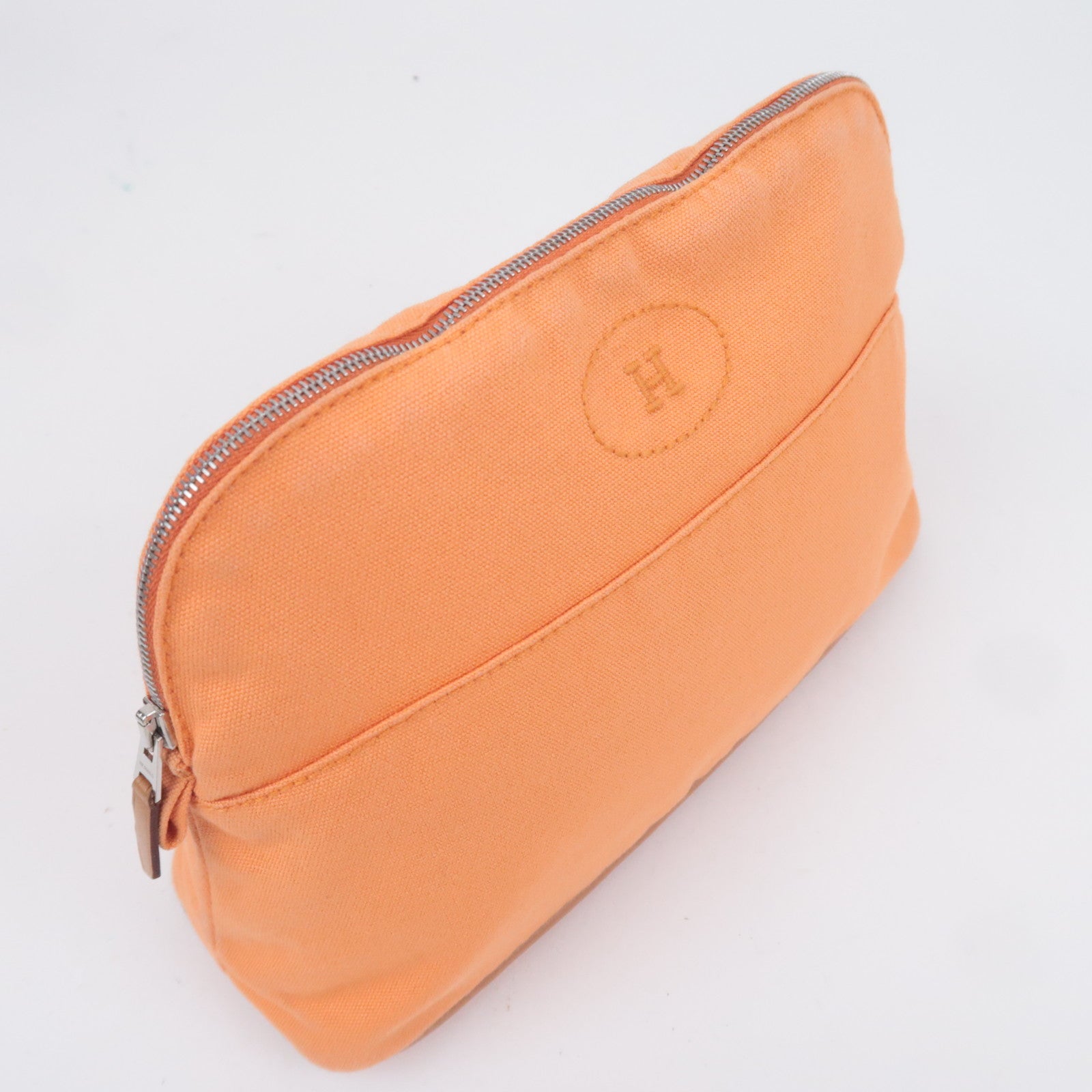 HERMES Bolide Pouch MM (25) Canvas Leather Cosmetic Pouch Orange