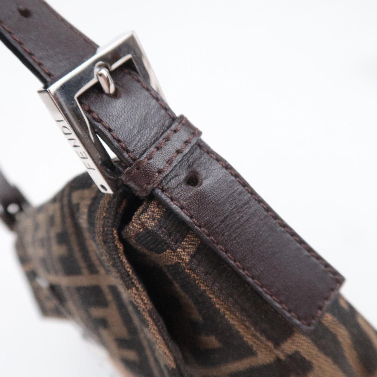 FENDI Zucca Mamma Baguette Canvas Leather Shoulder Bag Brown Black 26424