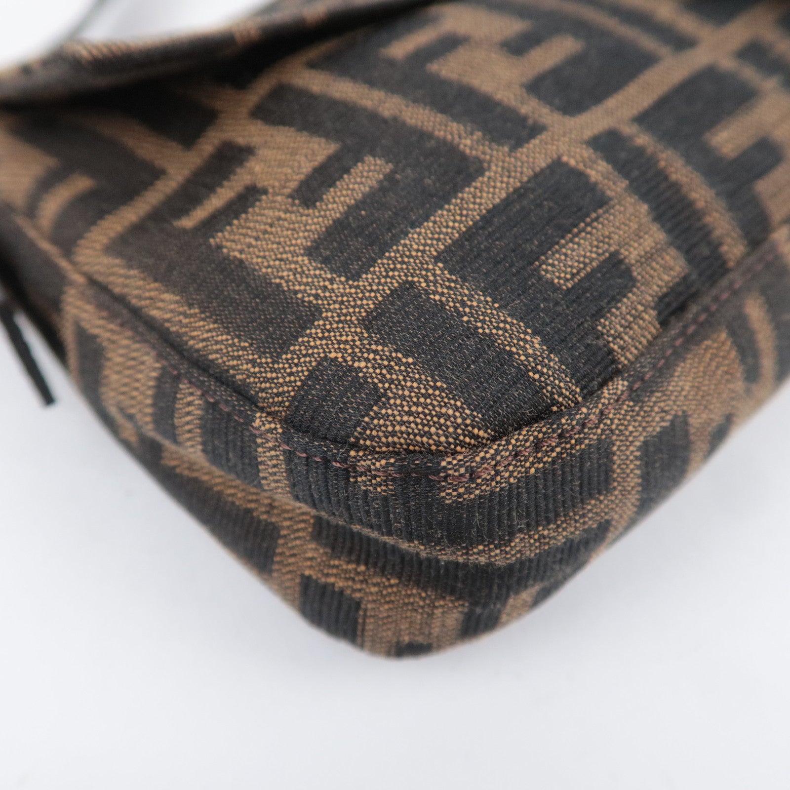 FENDI Zucca Mamma Baguette Canvas Leather Shoulder Bag Brown Black 26424