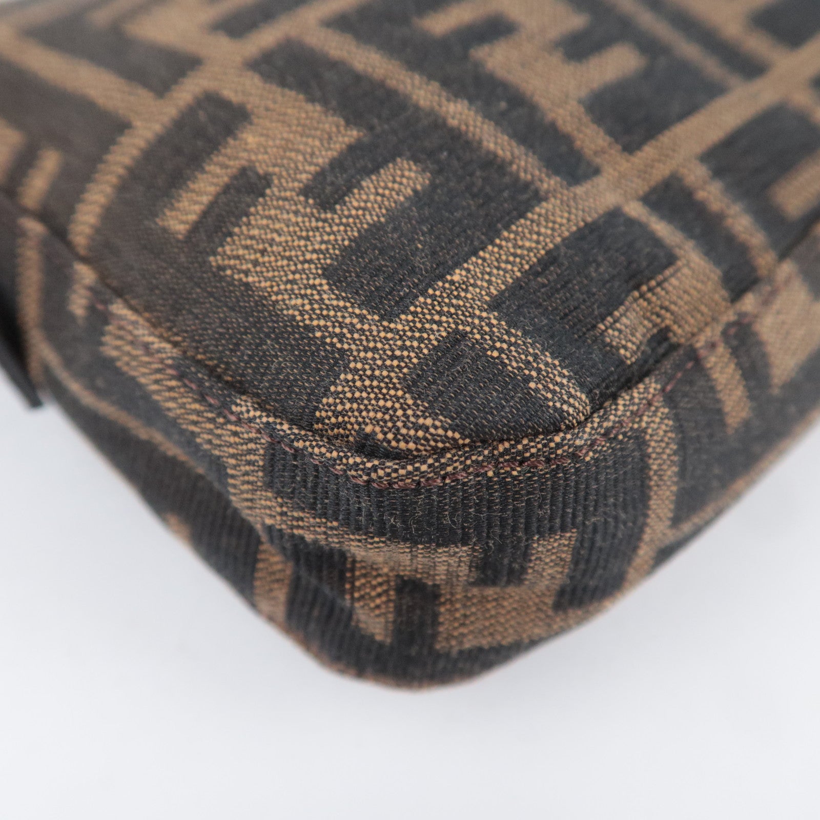 FENDI Zucca Mamma Baguette Canvas Leather Shoulder Bag Brown Black 26424
