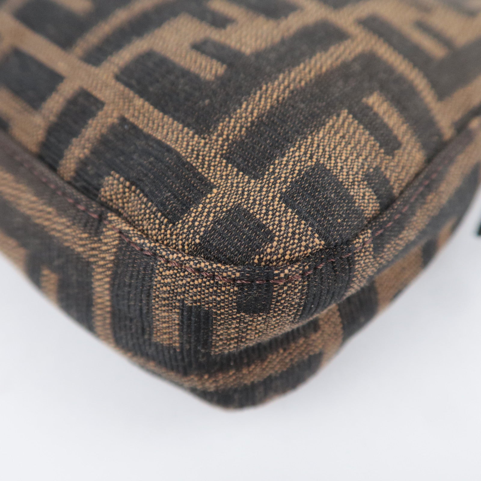 FENDI Zucca Mamma Baguette Canvas Leather Shoulder Bag Brown Black 26424