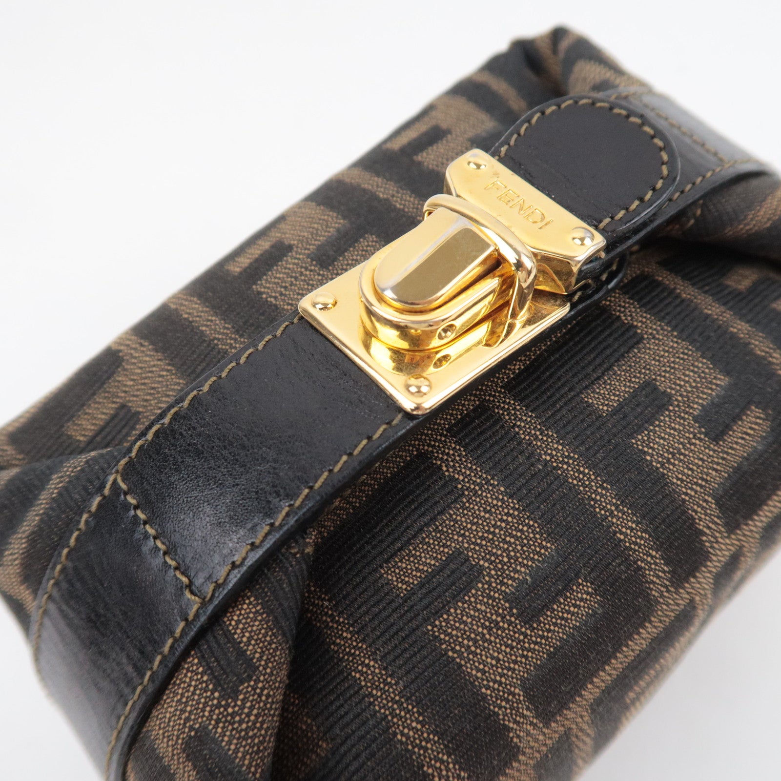 FENDI Zucca Canvas Leather Mini Handbag Brown Black 26360