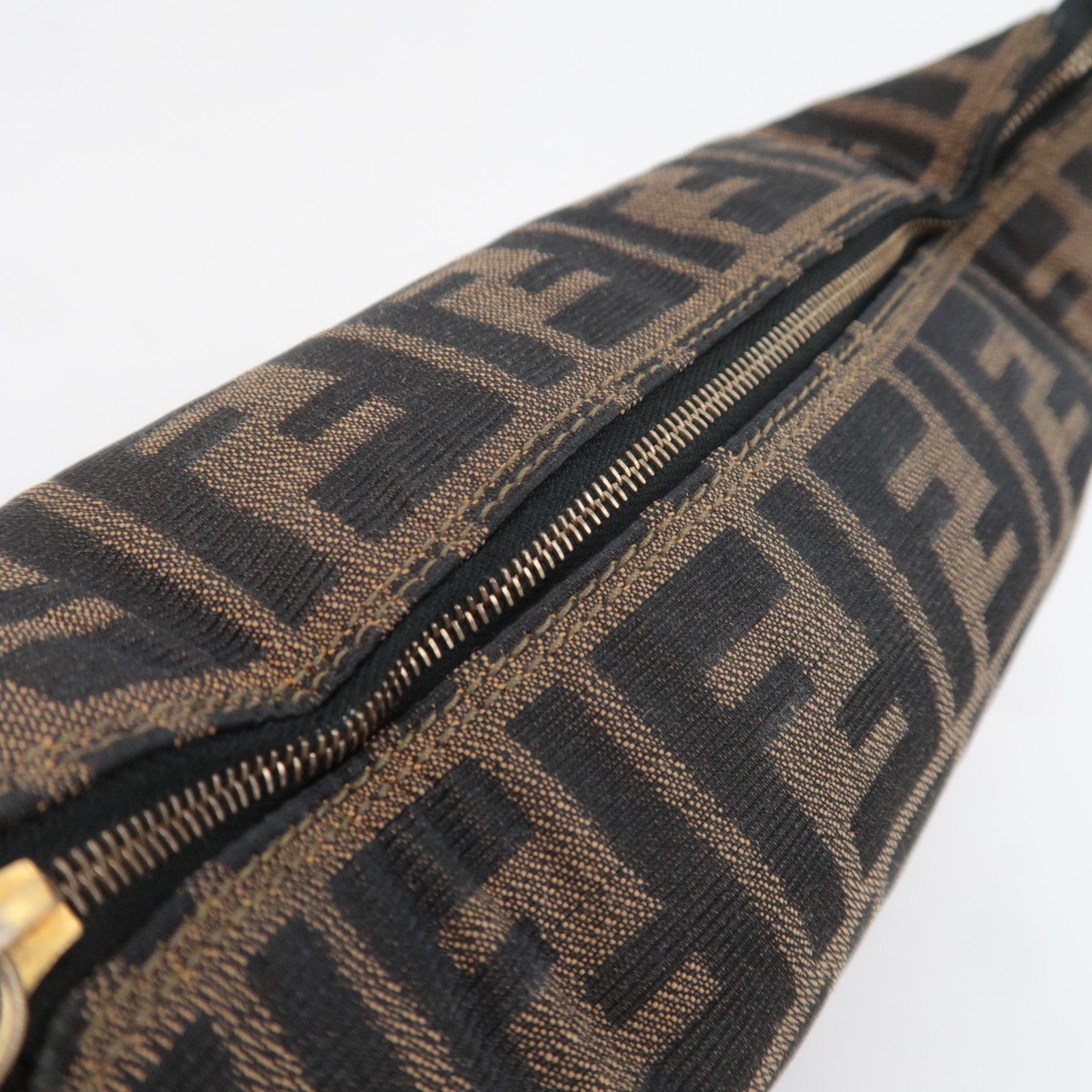 FENDI Zucca Canvas Leather Mini Handbag Brown Black 26360