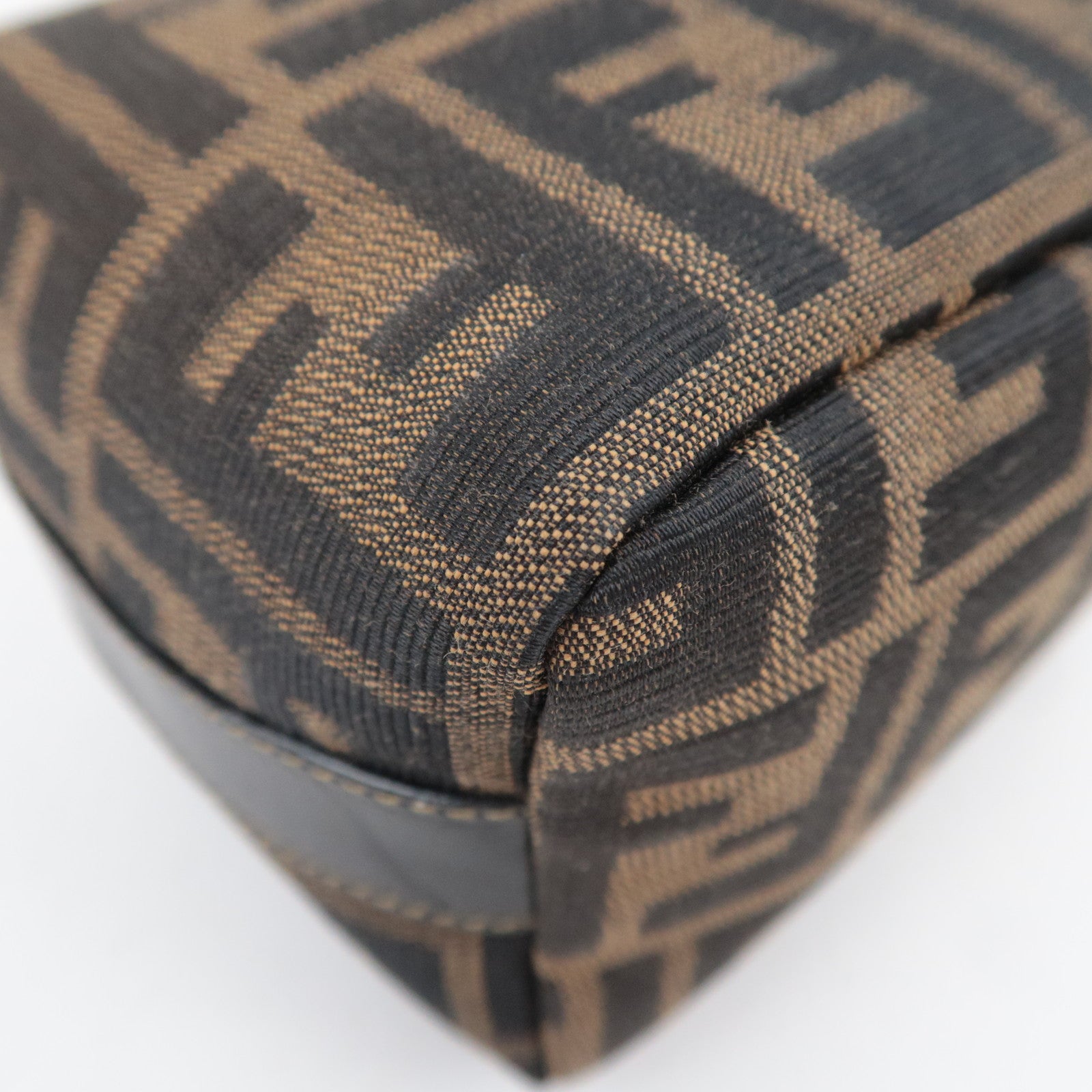 FENDI Zucca Canvas Leather Mini Handbag Brown Black 26360
