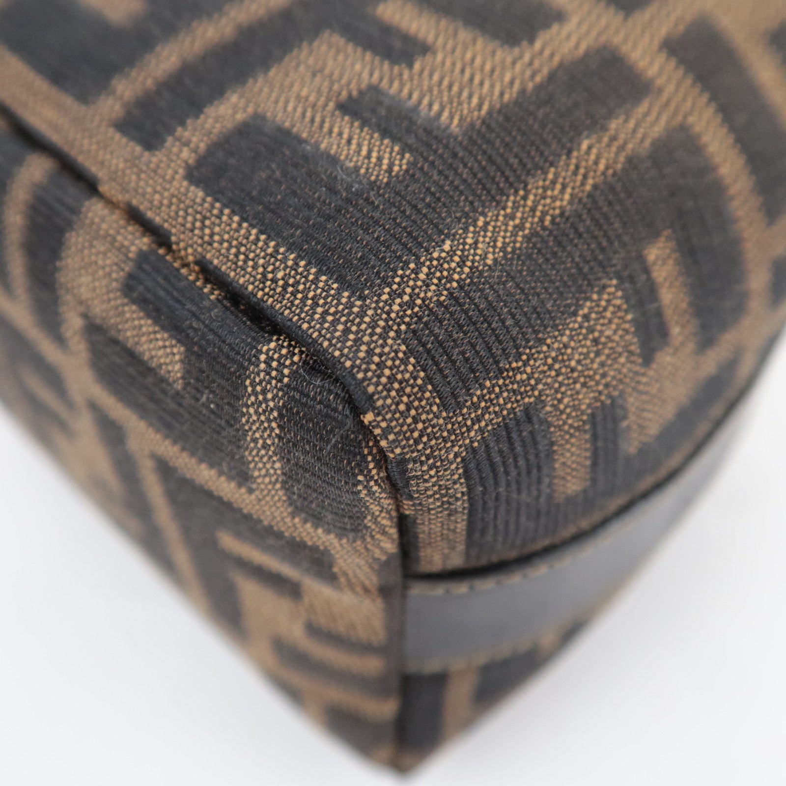 FENDI Zucca Canvas Leather Mini Handbag Brown Black 26360