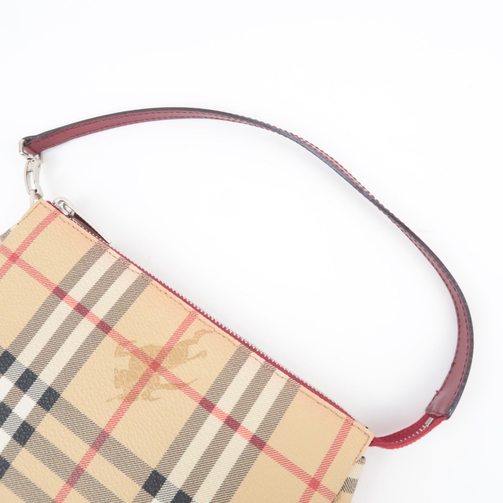 BURBERRY Nova Plaid PVC Leather Accessory Pouch Handbag Beige