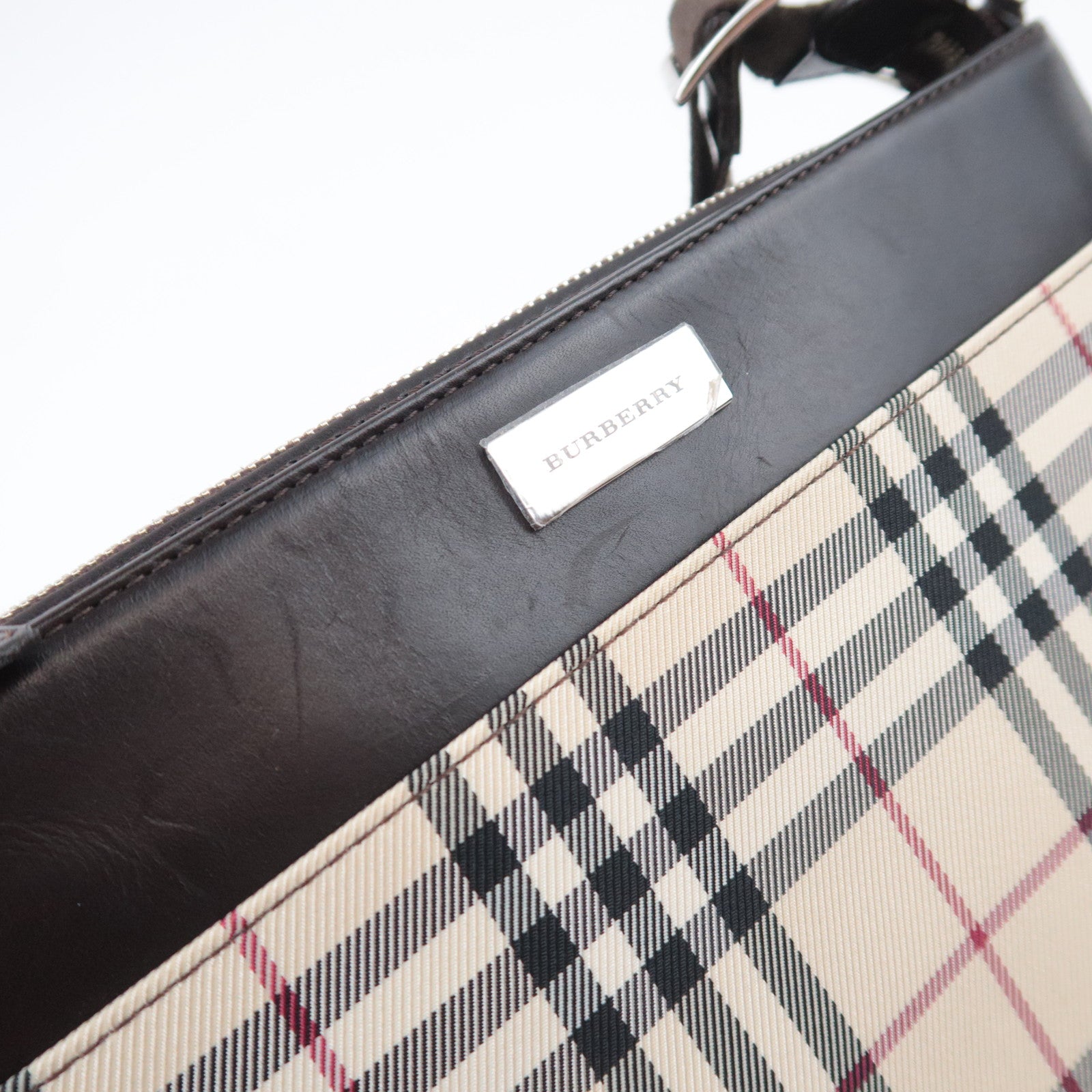 BURBERRY Nova Plaid Canvas Leather Shoulder Bag Beige