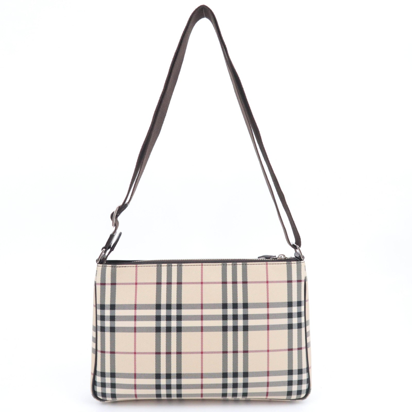 BURBERRY Nova Plaid Canvas Leather Shoulder Bag Beige