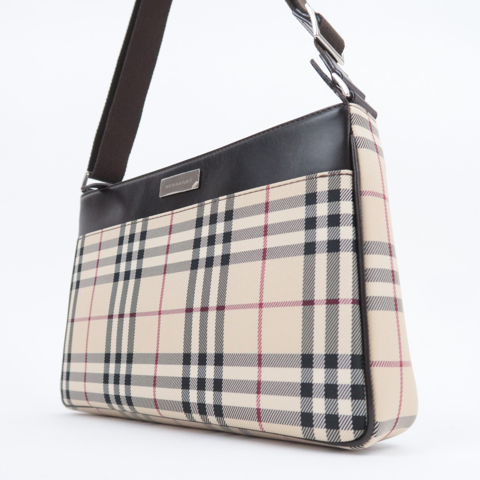 BURBERRY Nova Plaid Canvas Leather Shoulder Bag Beige