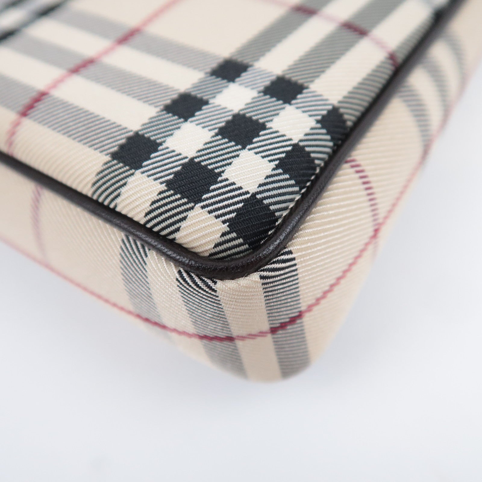 BURBERRY Nova Plaid Canvas Leather Shoulder Bag Beige