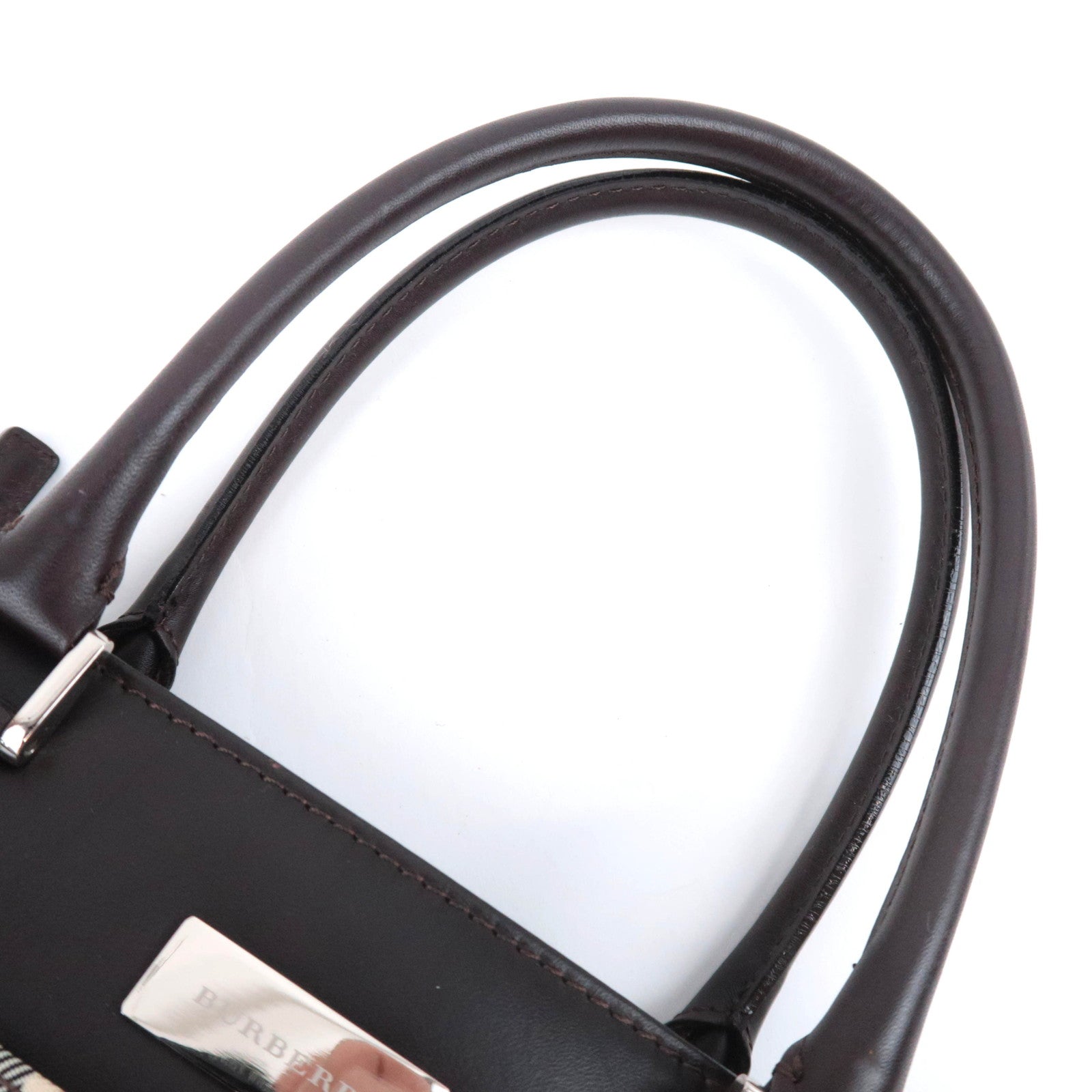 BURBERRY Nova Plaid Canvas Leather Handbag Beige