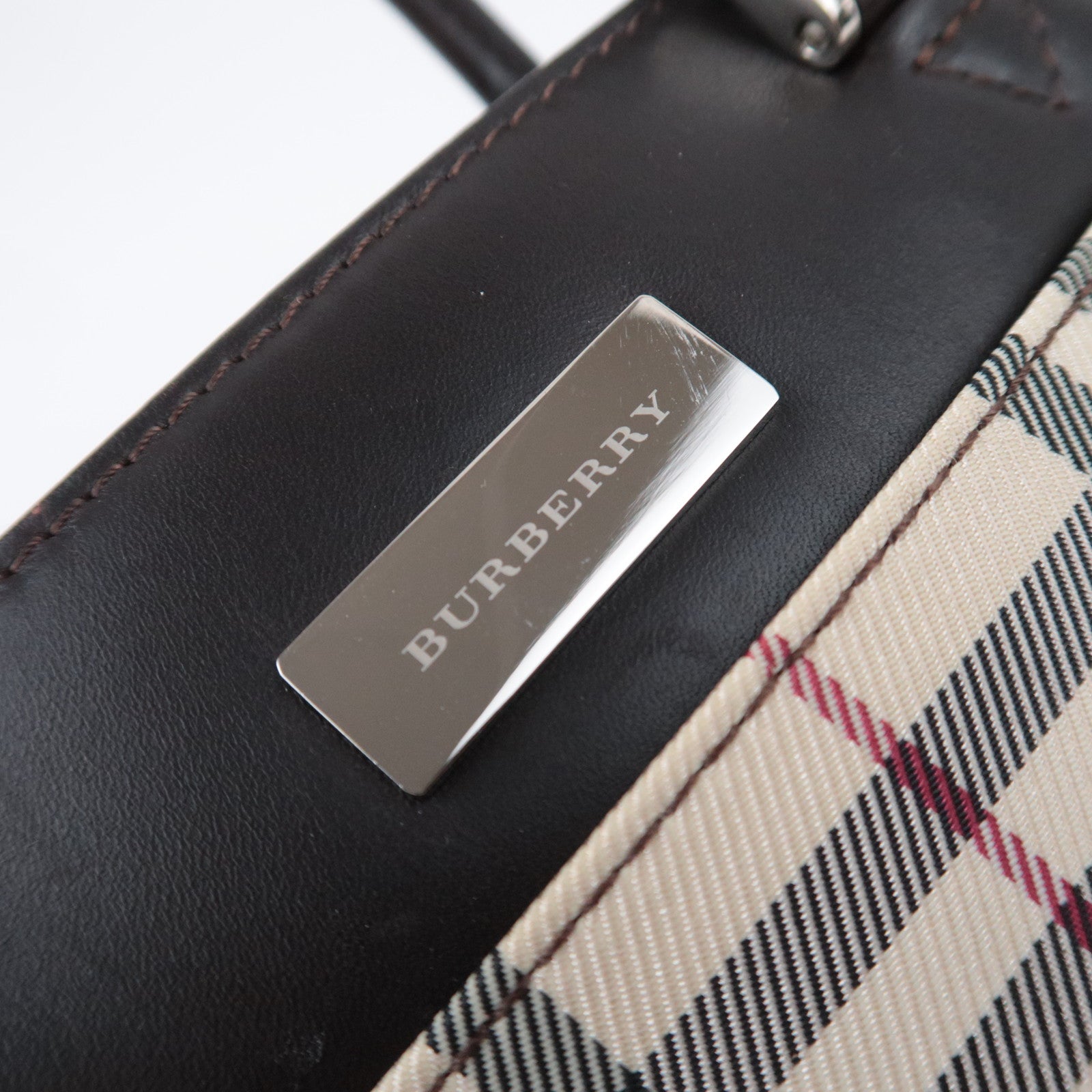 BURBERRY Nova Plaid Canvas Leather Handbag Beige