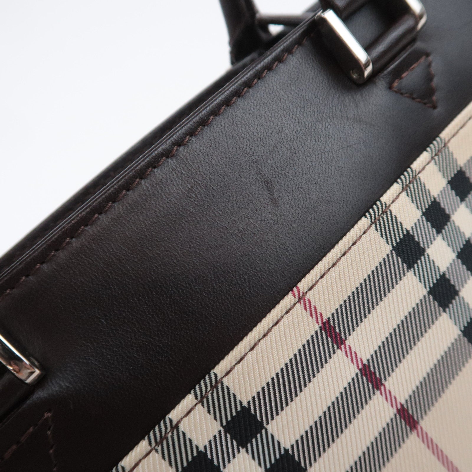 BURBERRY Nova Plaid Canvas Leather Handbag Beige