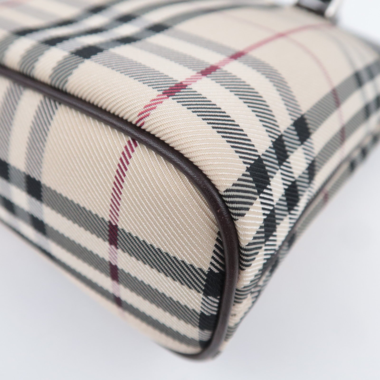 BURBERRY Nova Plaid Canvas Leather Handbag Beige