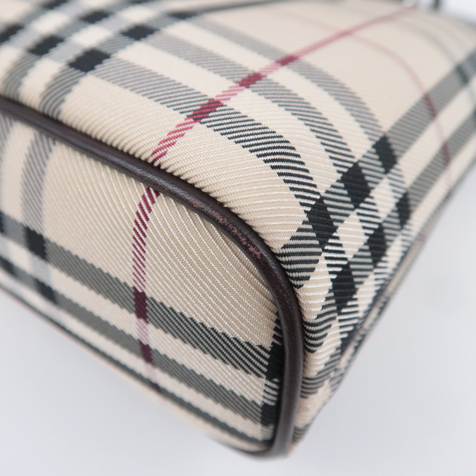 BURBERRY Nova Plaid Canvas Leather Handbag Beige