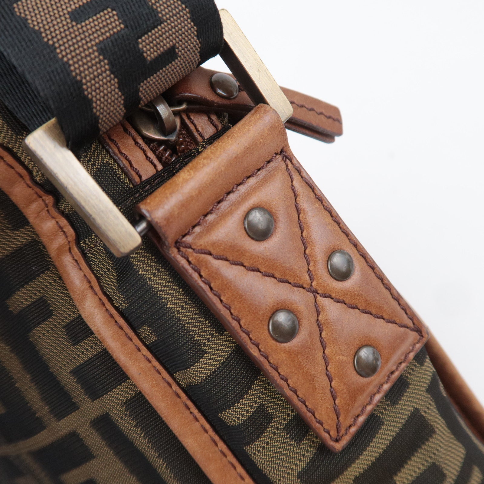 FENDI Zucca Canvas Leather Shoulder Bag Khaki Black Brown 7VA152