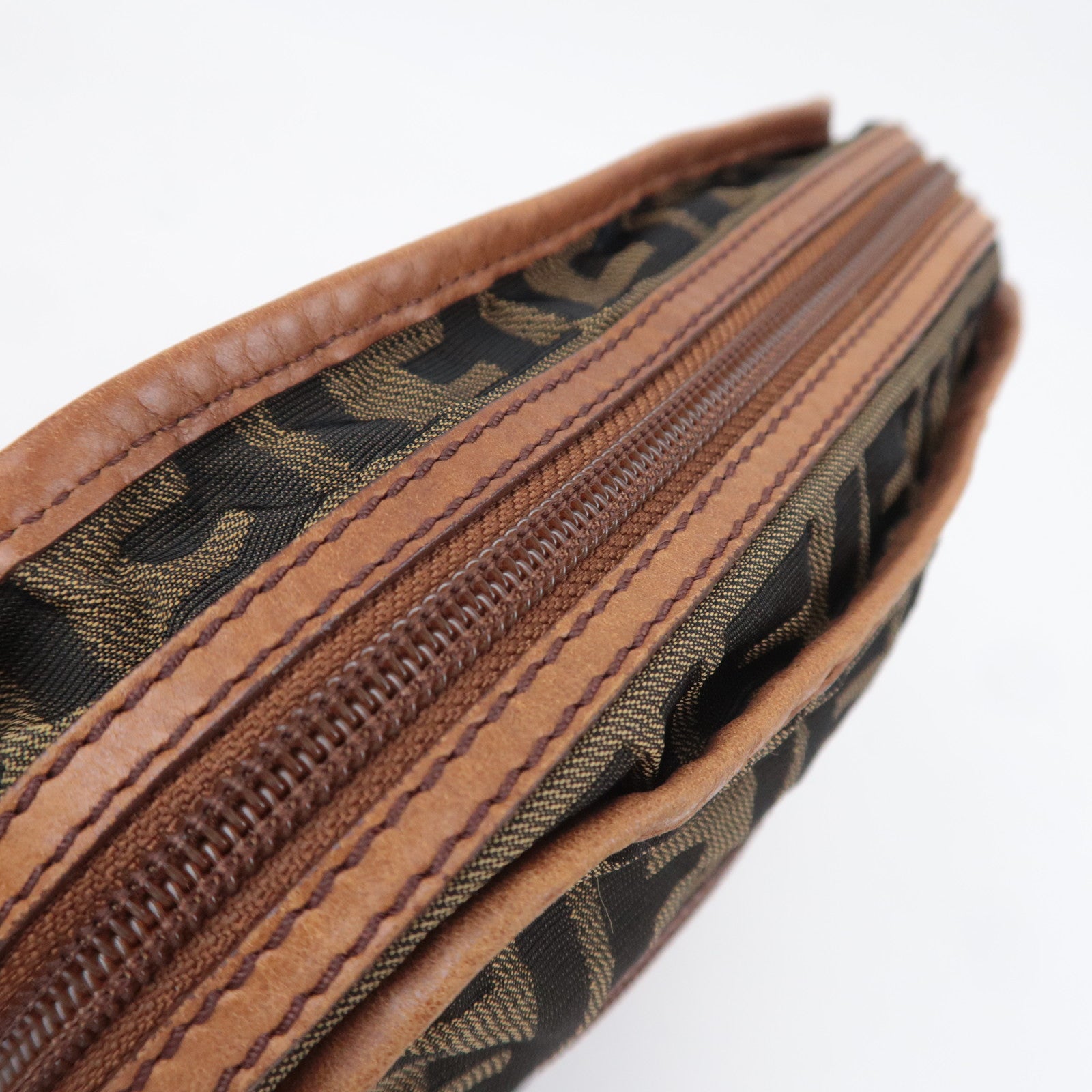 FENDI Zucca Canvas Leather Shoulder Bag Khaki Black Brown 7VA152