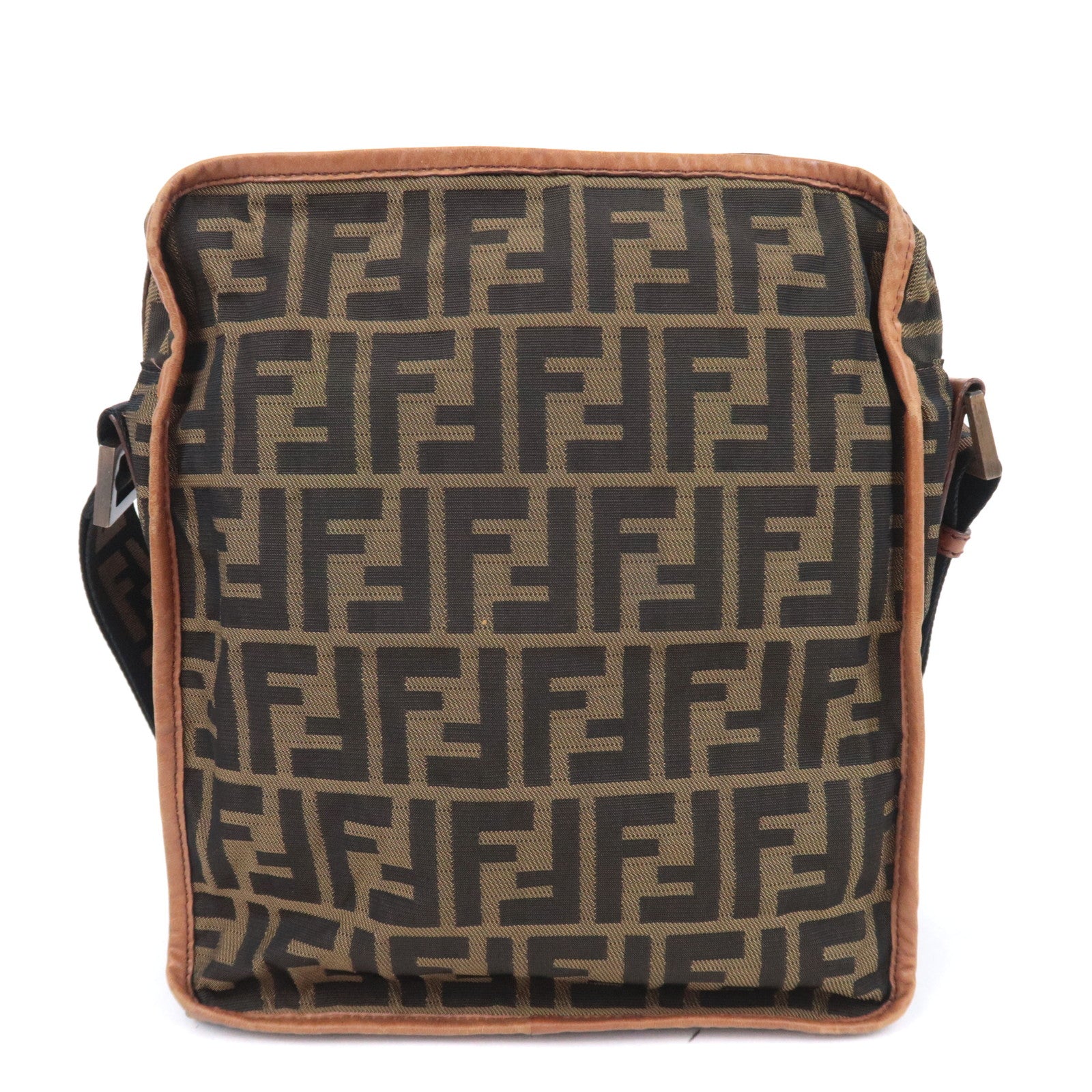 FENDI Zucca Canvas Leather Shoulder Bag Khaki Black Brown 7VA152