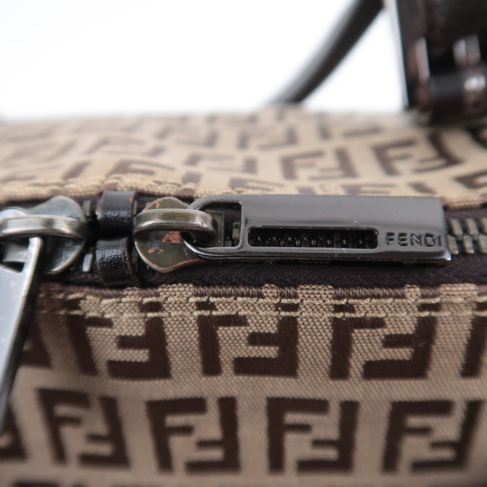 FENDI Zucchino Shoulder Bag Canvas Leather Beige 8BN003