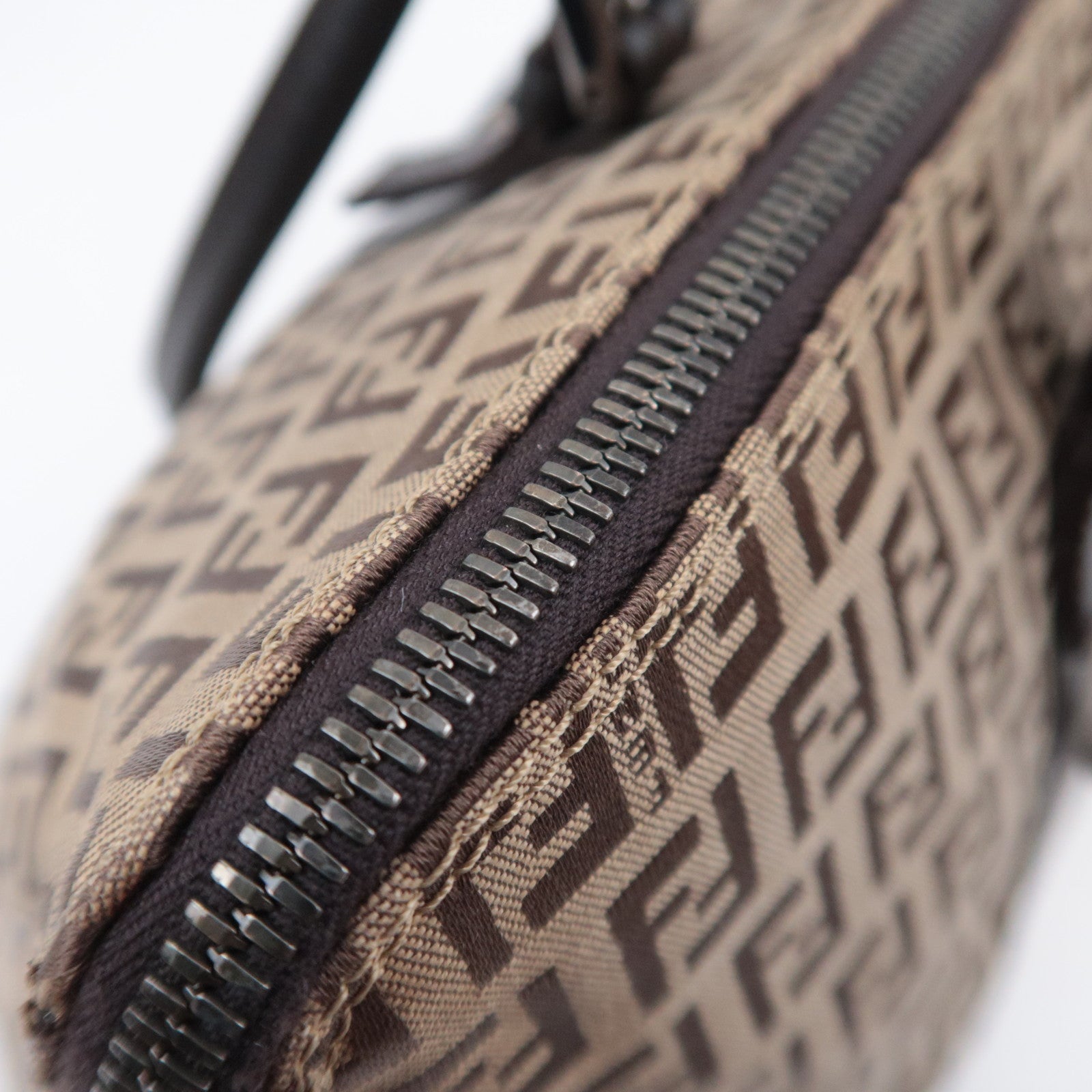 FENDI Zucchino Shoulder Bag Canvas Leather Beige 8BN003