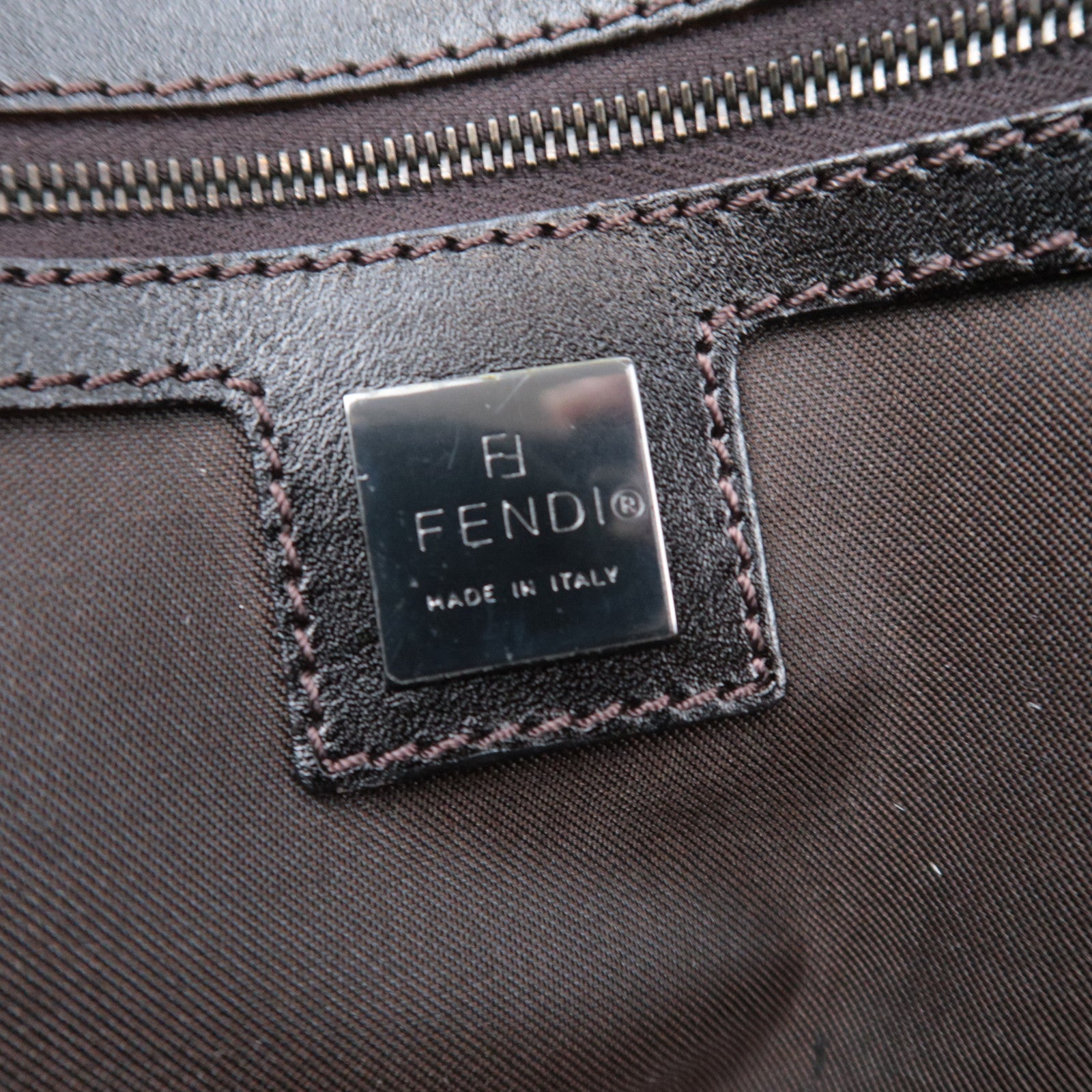 FENDI Zucchino Shoulder Bag Canvas Leather Beige 8BN003