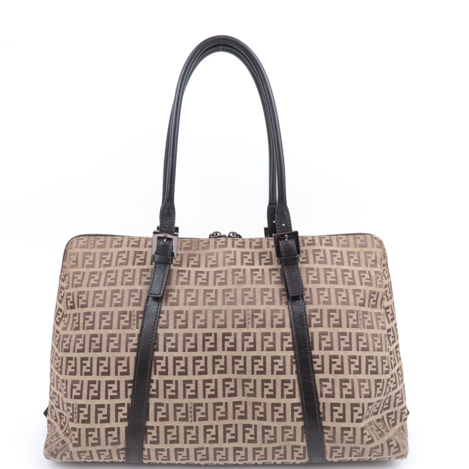 FENDI Zucchino Shoulder Bag Canvas Leather Beige 8BN003