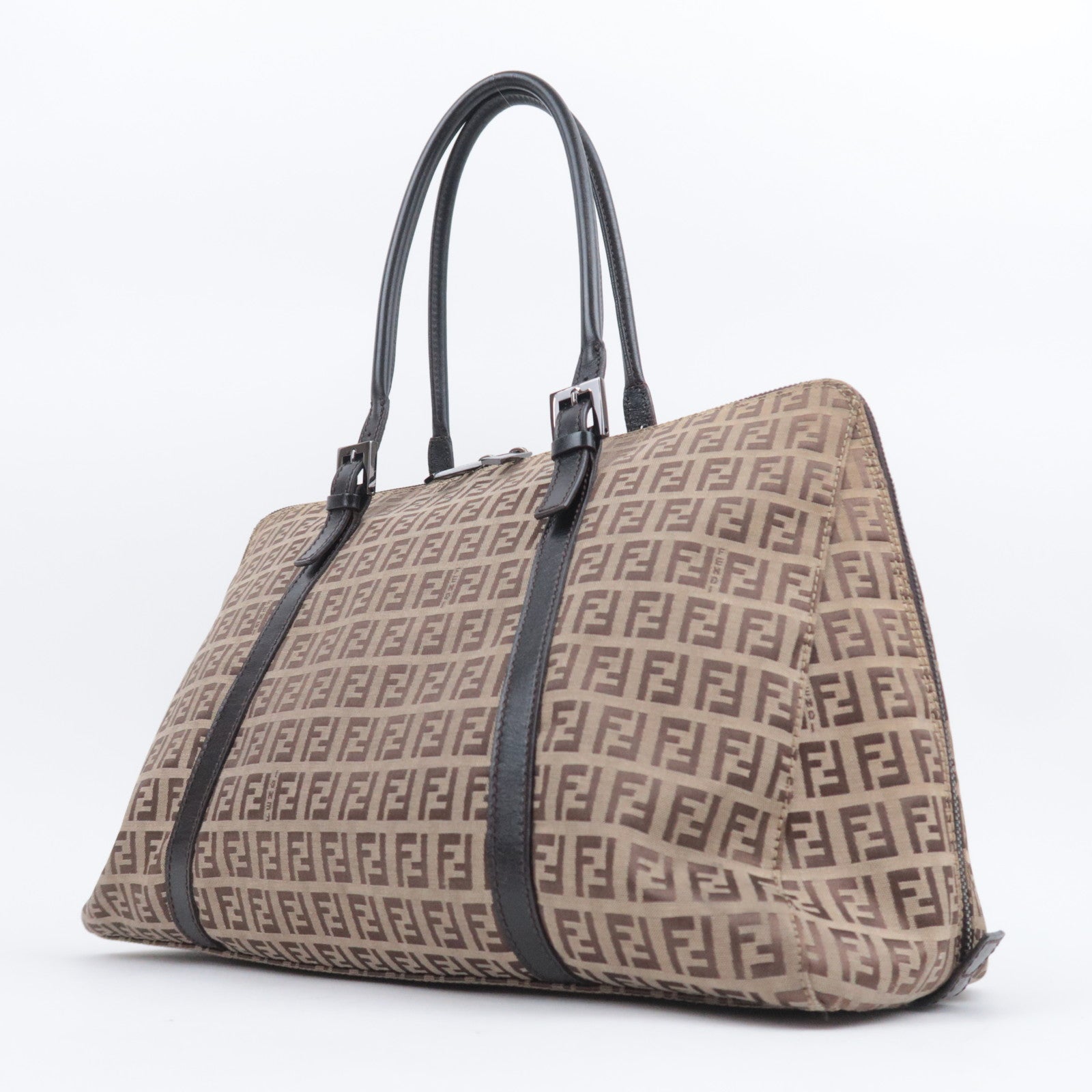 FENDI Zucchino Shoulder Bag Canvas Leather Beige 8BN003