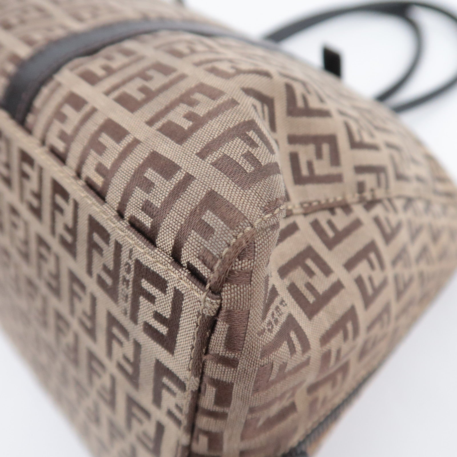FENDI Zucchino Shoulder Bag Canvas Leather Beige 8BN003