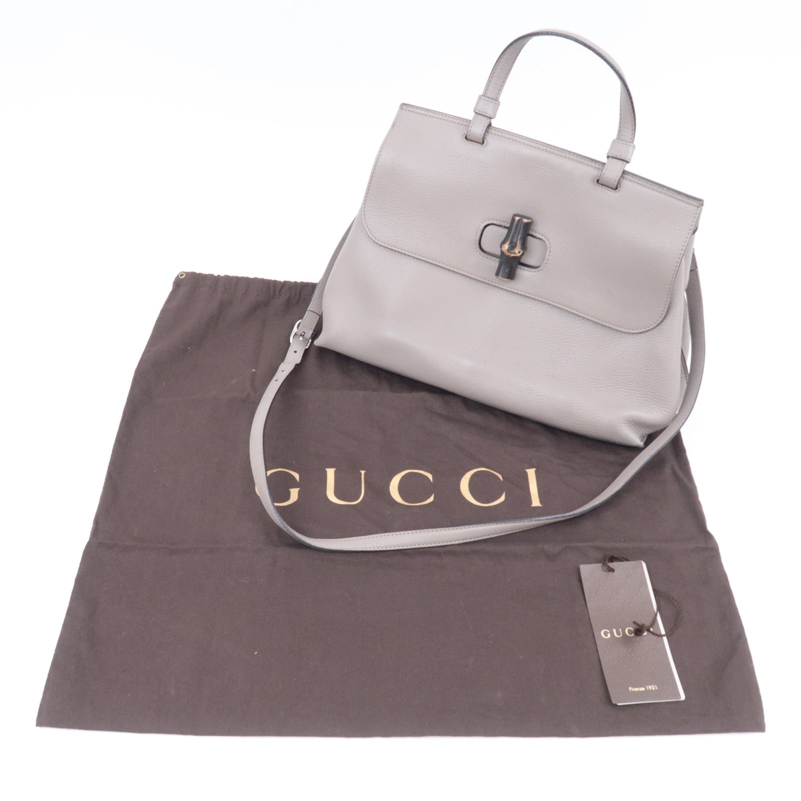 GUCCI Bamboo Daily 2Way Leather Shoulder Bag Gray 392013