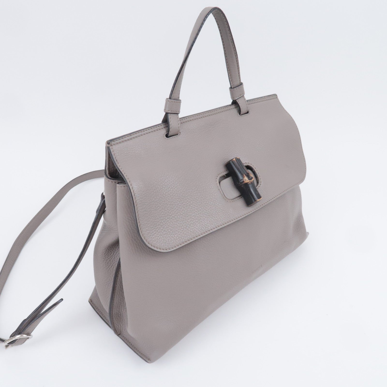 GUCCI Bamboo Daily 2Way Leather Shoulder Bag Gray 392013