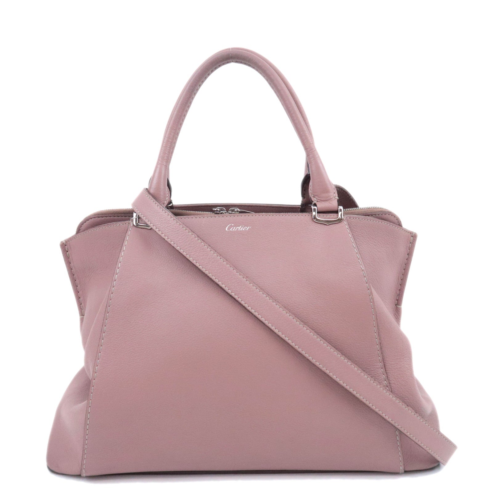 Cartier C de Cartier SM Leather Handbag 2Way Shoulder Bag Pink Beige91214