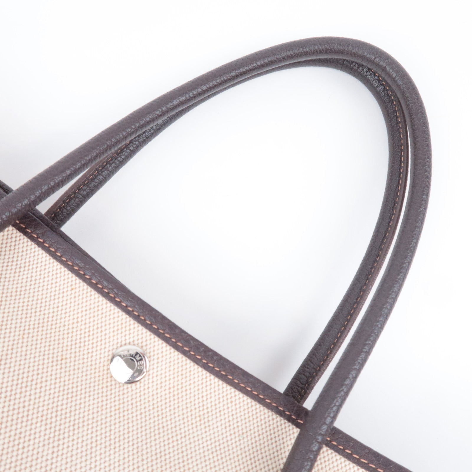 HERMES Garden Party PM Tote Bag □K Stamp (2007) Toile H Leather Beige Brown