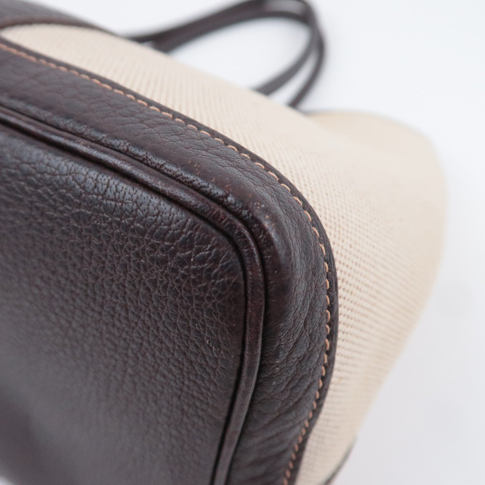 HERMES Garden Party PM Tote Bag □K Stamp (2007) Toile H Leather Beige Brown