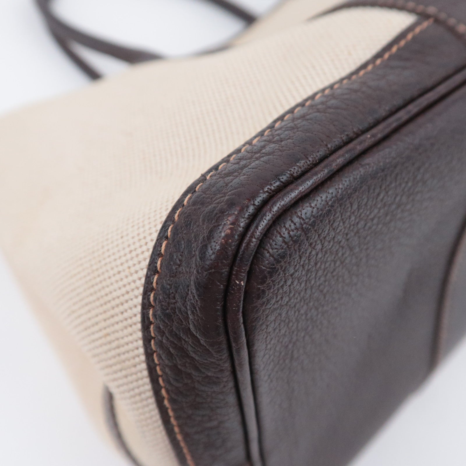 HERMES Garden Party PM Tote Bag □K Stamp (2007) Toile H Leather Beige Brown