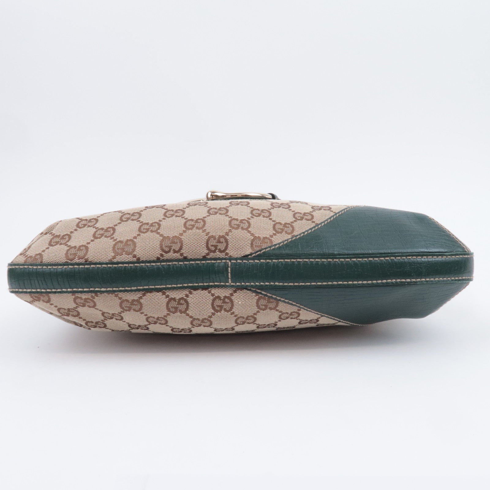 GUCCI Horsebit GG Canvas Shoulder Bag Beige Green 137388