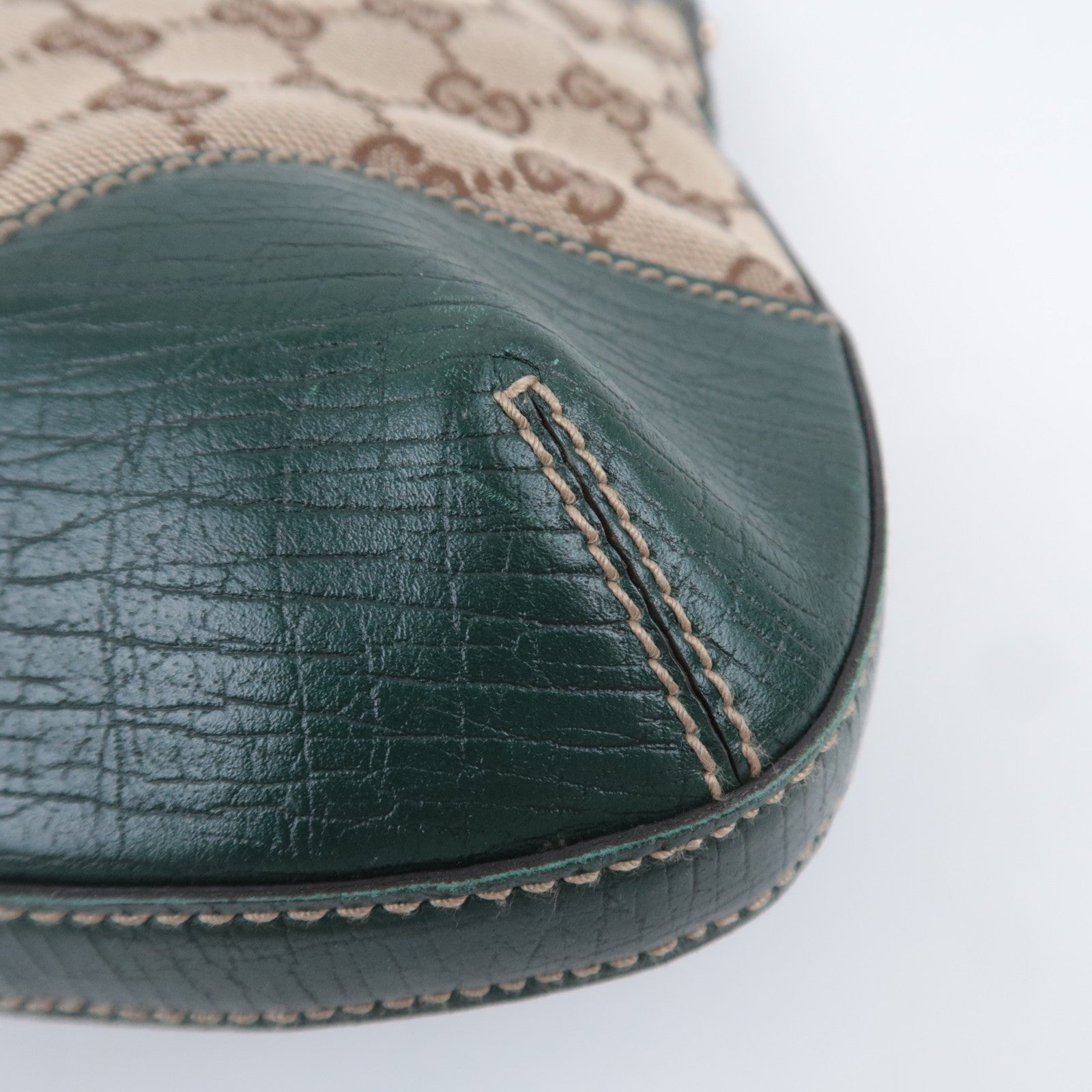 GUCCI Horsebit GG Canvas Shoulder Bag Beige Green 137388