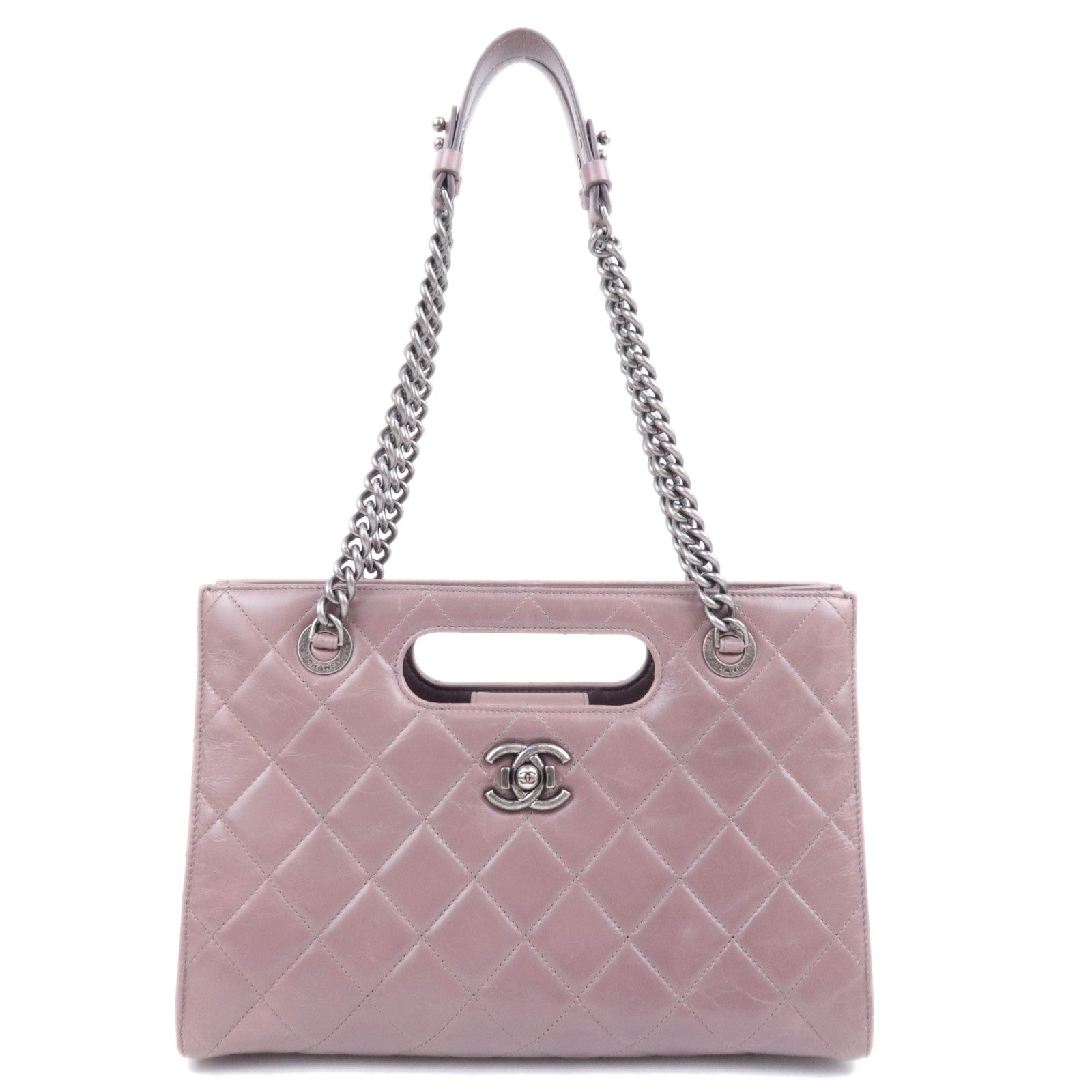 CHANEL Matelasse Small Boy Shopper 2Way Chain Shoulder Bag Aged Calfskin Greige91238