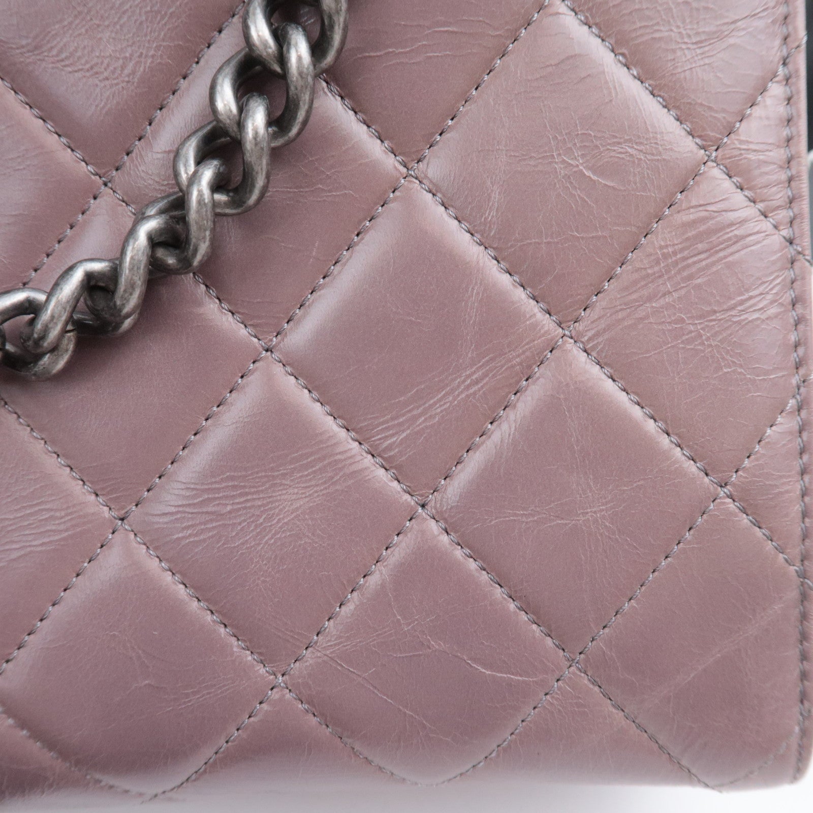 CHANEL Matelasse Small Boy Shopper 2Way Chain Shoulder Bag Aged Calfskin Greige