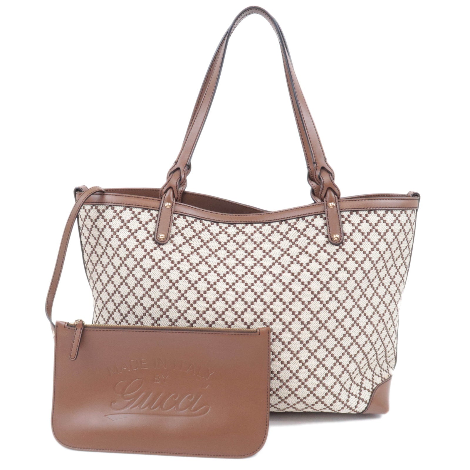 GUCCI Diamante Canvas Leather Tote Bag Beige Brown 24720991262