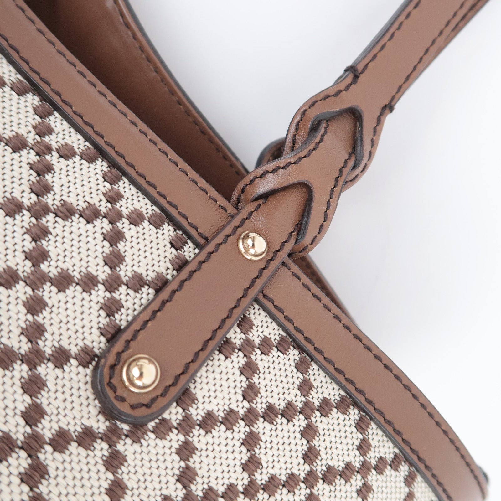 GUCCI Diamante Canvas Leather Tote Bag Beige Brown 247209